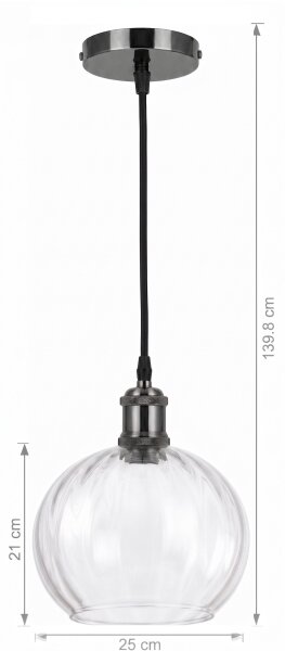 BRILAGI - LED полилей на кабел RETRO GLASS 1xE27/60W/230V Ø 25 см черен/прозрачен