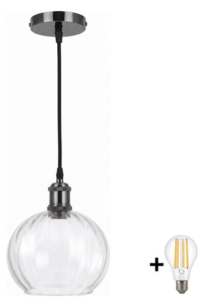 BRILAGI - LED полилей на кабел RETRO GLASS 1xE27/60W/230V Ø 25 см черен/прозрачен