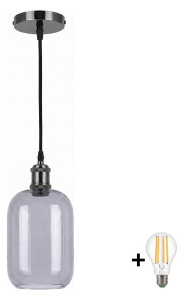 BRILAGI -LED полилей на кабел RETRO GLASS 1xE27/60W/230V Ø 14 cm черен/димно сив