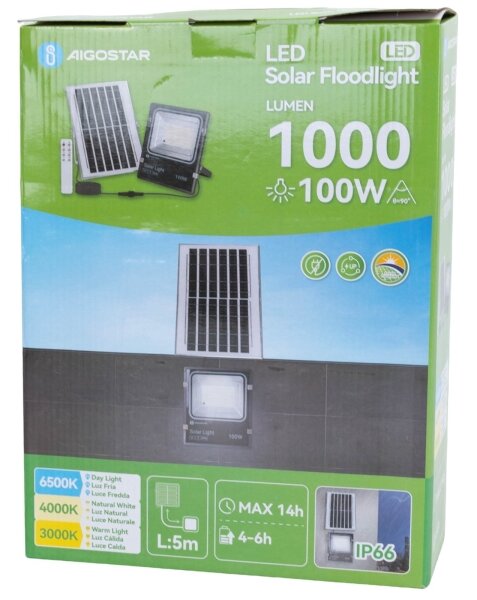 Aigostar-LED Соларен прожектор LED/100W/3,2V 2000mAh 3000K/4000K/6500K IP66 + с дистанционно управление