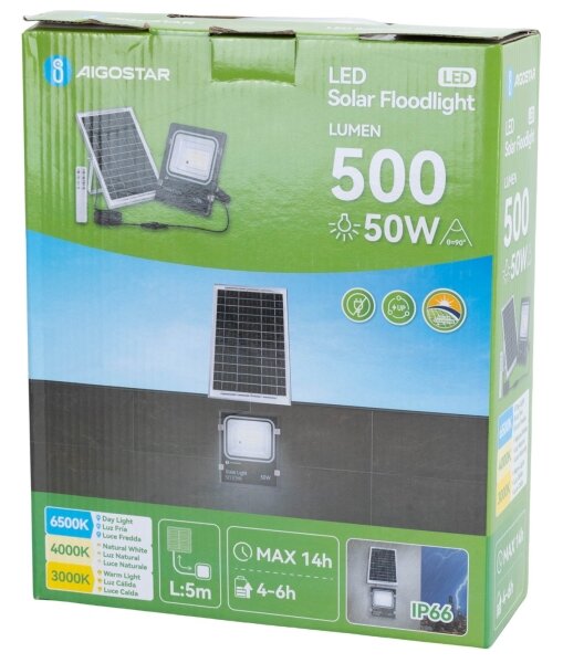 Aigostar -LED соларен прожектор LED/50W/3,2V 1200mAh 3000K/4000K/6500K IP66 + с дистанционно управление
