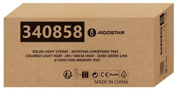 Aigostar - LED соларна коледна украса LED/0,59W/3,7V 100 cm IP65 многоцветна