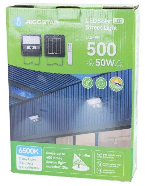 Aigostar -LED соларна улична лампа със сензор LED/50W/3,2V 1000mAh 6500K + дистанционно управление