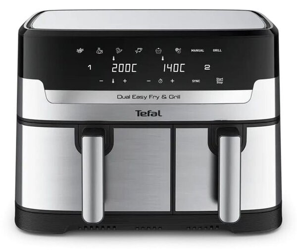 Фритюрник с горещ въздух Tefal EY905D10, 8.3 л. вместимост, 8 програми, двойна кошница, 2700W