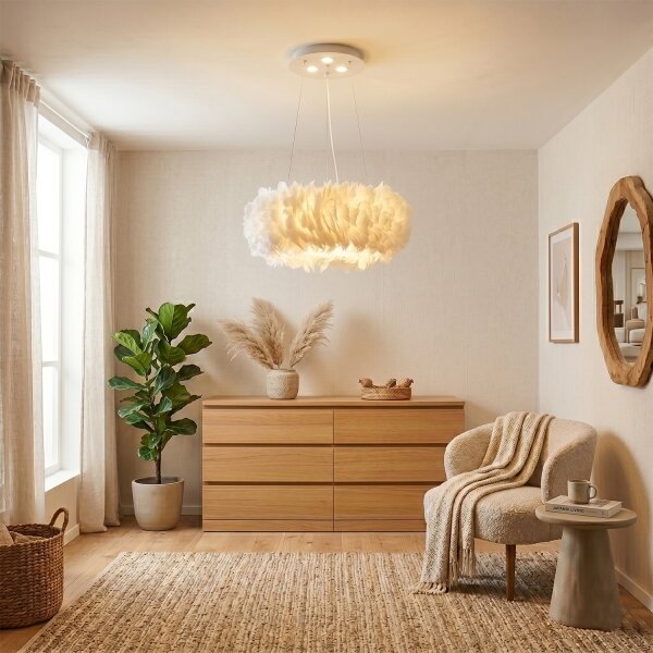 Brilagi - LED полилей на кабел FEATHER 3xE27/40W/230V + 3xLED/3W, Ø 50 cm, бял