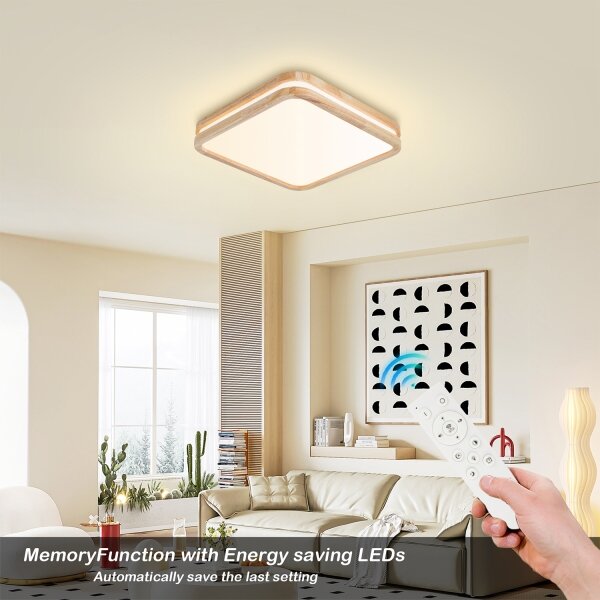 Brilagi - димируемо LED осветително тяло MOLINA SQUARE LED/48W/230V дъб 40x40 см + дистанционно управление
