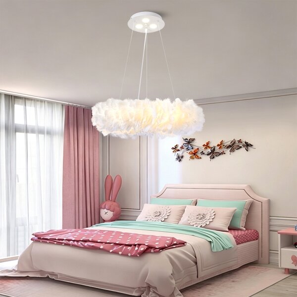 Brilagi - LED полилей на кабел FEATHER 3xE27/40W/230V + 3xLED/3W, Ø 50 cm, бял