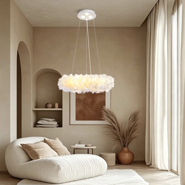Brilagi - LED полилей на кабел FEATHER 3xE27/40W/230V + 3xLED/3W, Ø 50 cm, бял