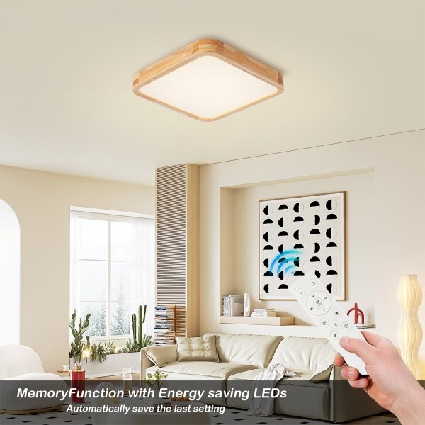 Brilagi - Димируемо LED осветително тяло WOODLINE SQUARE LED/48W/230V, дъб, 40x40 см + дистанционно управление