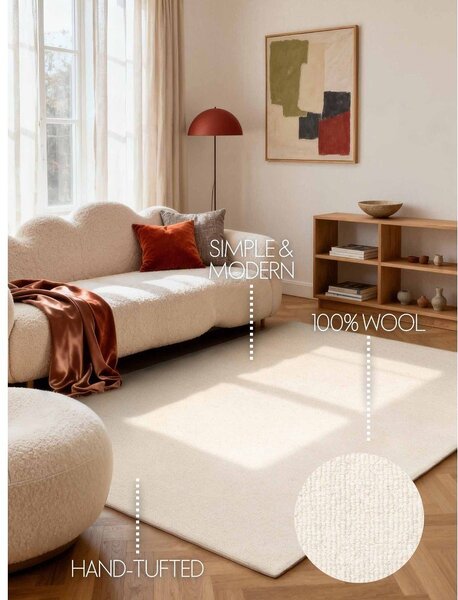 Кремав ръчно изработен вълнен килим 140x200 cm Puristic Knots – Elle Decoration