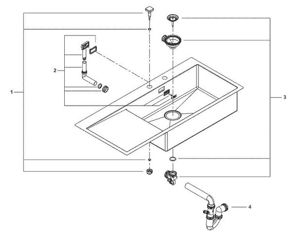 Grohe K1000 Кухненска мивка от неръждаема стомана с отцедник, 1160 х 520 мм