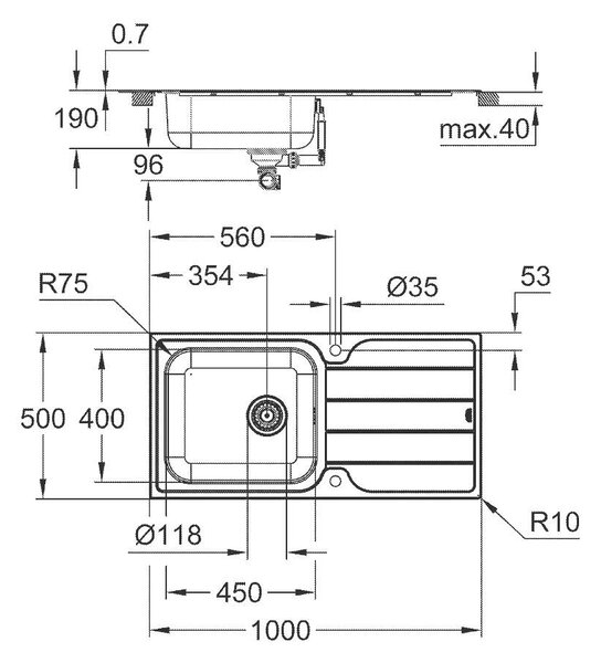Grohe K500 Кухненска мивка от неръждаема стомана с ляв/десен отцедник