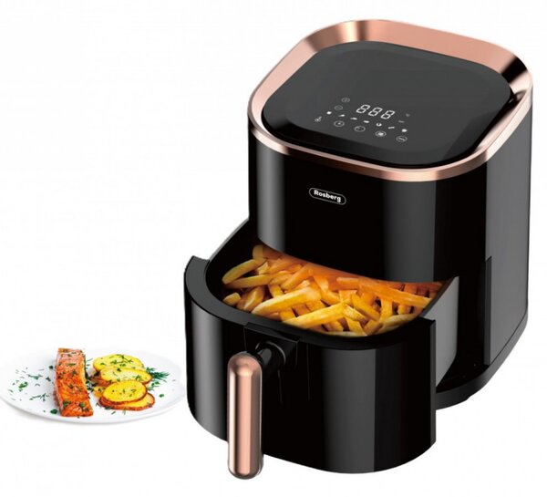 Фритюрник с горещ въздух AirFryer Rosberg R51980Z, 1200W, 3.5 л, 7 програми, Таймер, Черен/златист