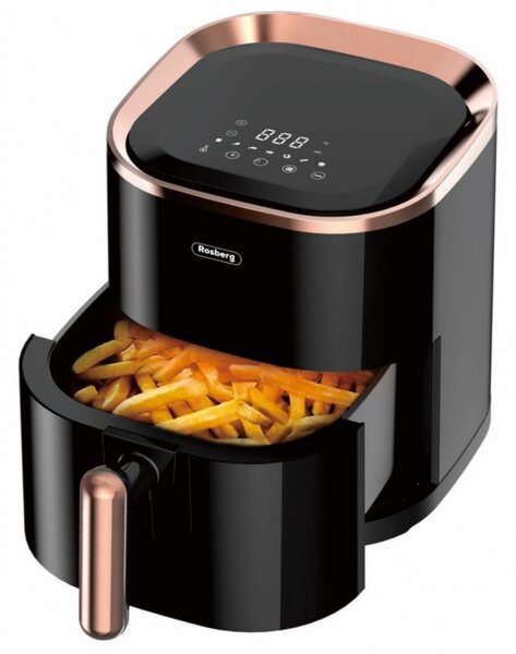 Фритюрник с горещ въздух AirFryer Rosberg R51980Z, 1200W, 3.5 л, 7 програми, Таймер, Черен/златист