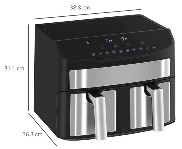 Фритюрник с горещ въздух Royalty Line RL-AF5409, 2400W, 8 л, 2 кошници, 10 програми, Таймер, Автоматично изключване, Черен