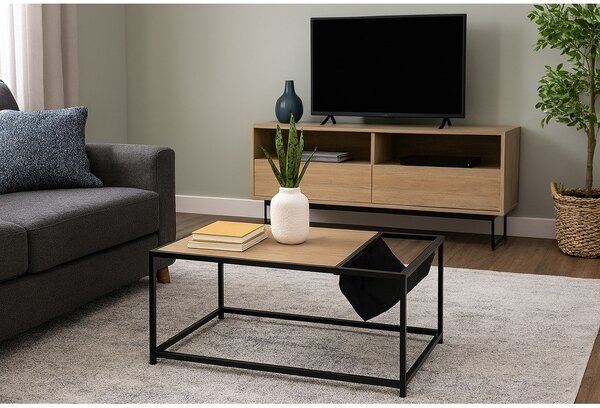 Черна/в естествен цвят масичка за кафе от декор от дъб 60x99 cm Bayen – Bonami Essentials