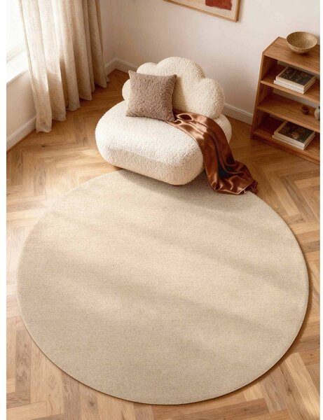 Бежов ръчно изработен вълнен кръгъл килим ø 160 cm Puristic Knots – Elle Decoration