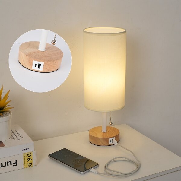 Brilagi - Настолна лампа с USB порт TABLON 1xE27/25W/230V дъб/бял/крем