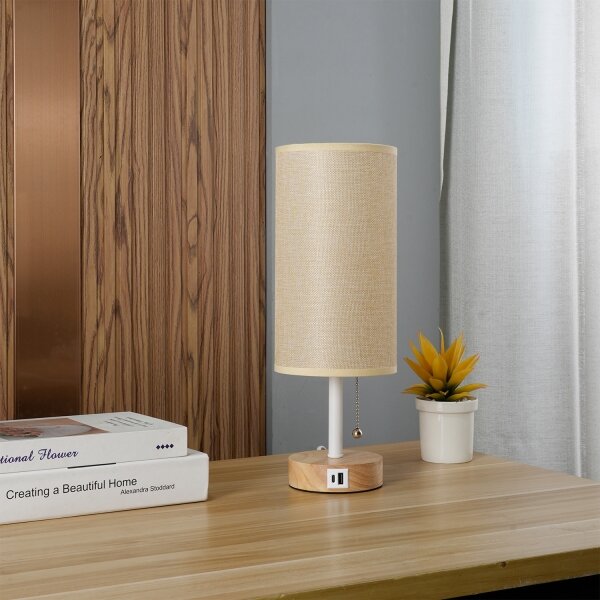 Brilagi - Настолна лампа с USB порт TABLON 1xE27/25W/230V дъб/бял/бежов