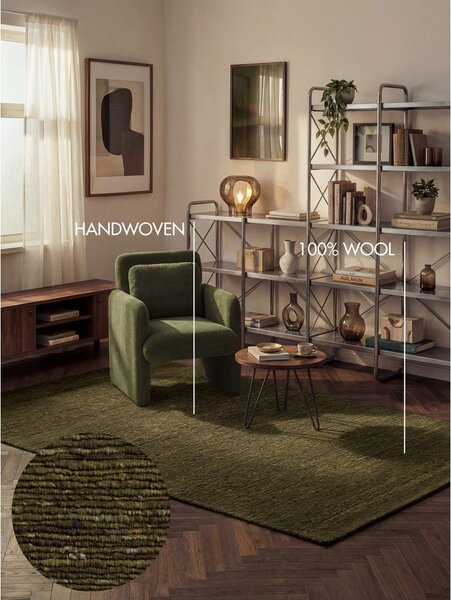 Тъмнозелен ръчно изработен вълнен килим 120x170 cm Bexley Woolwich – Ted Baker