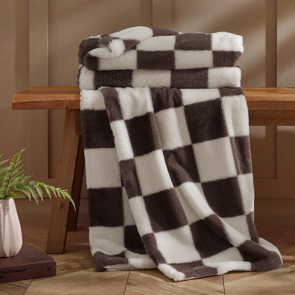 Бяло/тъмнокафяво одеяло 130x170 cm Cosy Soft Checkerboard – Catherine Lansfield