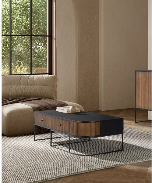 Масичка за кафе от масивно манго в естествен цвят 60x120 cm Curve – MOME