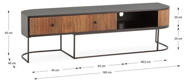 Маса за телевизор от масивно манго в естествен цвят 160x45x40 cm Curve – MOME