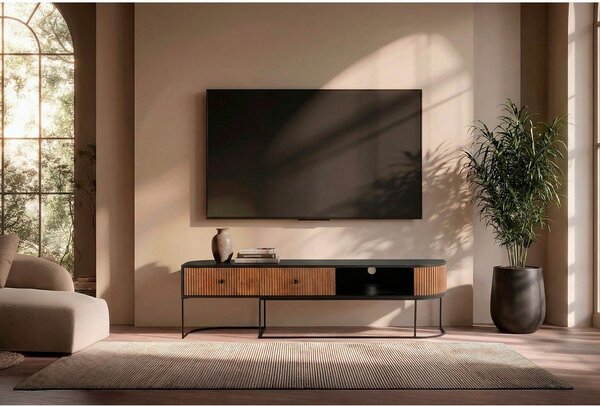 Маса за телевизор от масивно манго в естествен цвят 160x45x40 cm Curve – MOME