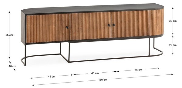 Маса за телевизор от масивно манго в естествен цвят 160x55x40 cm Curve – MOME