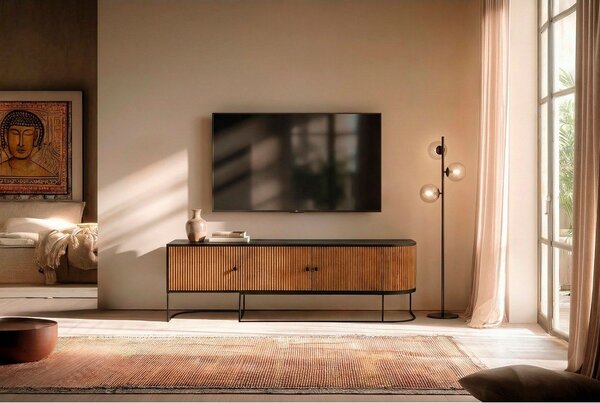 Маса за телевизор от масивно манго в естествен цвят 160x55x40 cm Curve – MOME