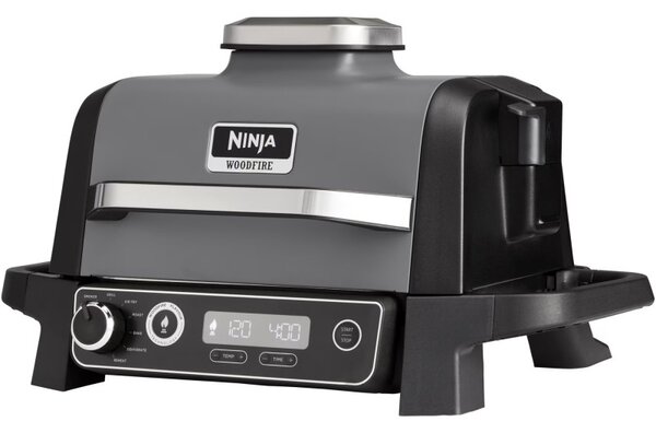 Електрическа скара опушвач Ninja OG701EU, 2400W, До 260C, Вътрепно аминово керамично покритие, Woodfire, Сив