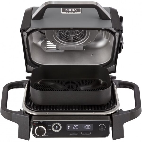 Електрическа скара опушвач Ninja OG701EU, 2400W, До 260C, Вътрепно аминово керамично покритие, Woodfire, Сив