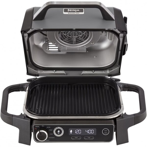 Електрическа скара опушвач Ninja OG701EU, 2400W, До 260C, Вътрепно аминово керамично покритие, Woodfire, Сив