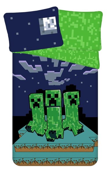 Зелено-синьо единично памучно детско спално бельо 140x200 cm Minecraft "Sssleep Tight" – Jerry Fabrics