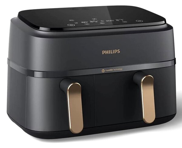 Фритюрник с горещ въздух Philips NA352/04, 9 л. вместимост, 8 програми, Rapid Air технология, двойна кошница, таймер, 2750W