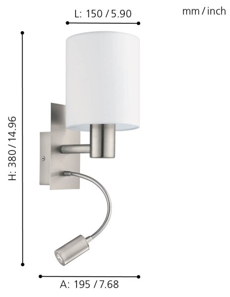 Eglo 96477 - LED гъвкаво осветление PASTERI 1xE27/40W+LED/3,8W бяло