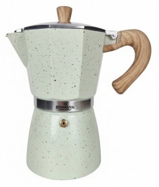 Кубинска кафеварка Bohmann BH 9309, 9 чаши, топлоустойчива дръжка, алуминиев корпус, вграден предпазен клапан, бежова