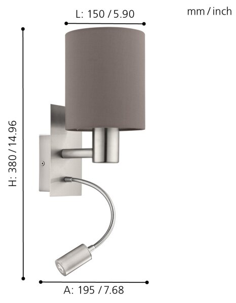 Eglo 96481 - LED гъвкаво осветление PASTERI 1xE27/40W+LED/3,8W сиво