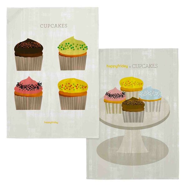 Кухненска Кърпа за Почистване HappyFriday Cupcakes Многоцветен 70 x 50 cm (2 броя)