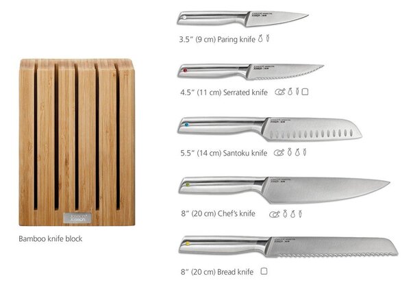 Комплект ножове с поставка 5 бр. от неръждаема стомана Elevate Bamboo – Joseph Joseph