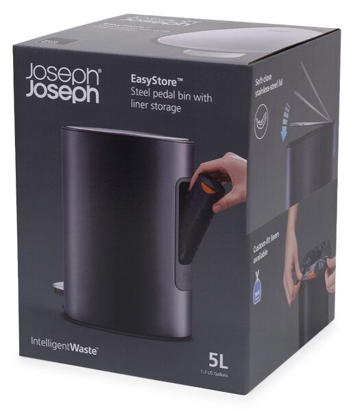 Матово черно стоманено кошче за боклук с педал 5 l EasyStore Luxe – Joseph Joseph