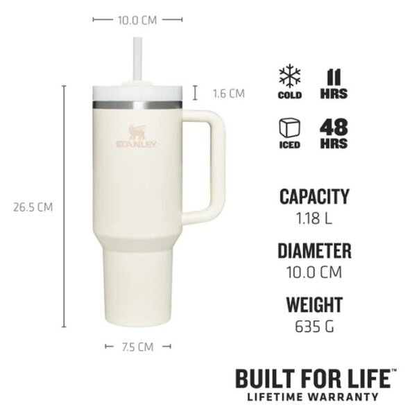 Кремав термос със сламка от неръждаема стомана 1,18 l Quencher H2.0 FlowState Tumbler Cream – Stanley