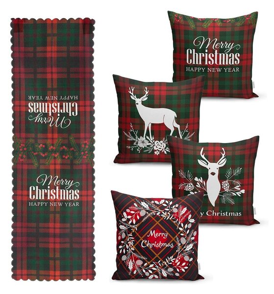 Комплект от 4 коледни калъфки за възглавници и покривка за маса Tartan Christmas - Minimalist Cushion Covers