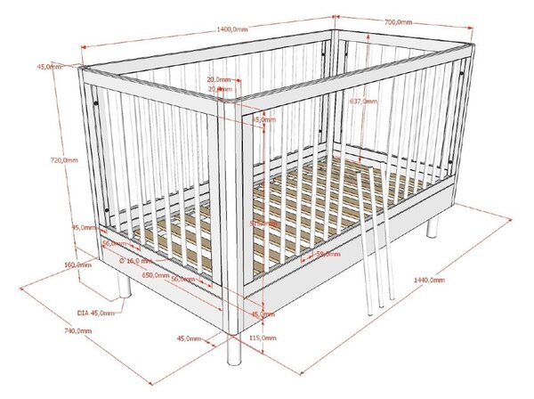 Детско креватче от масивен дъб в естествен цвят 70x140 cm Forrest – Vipack