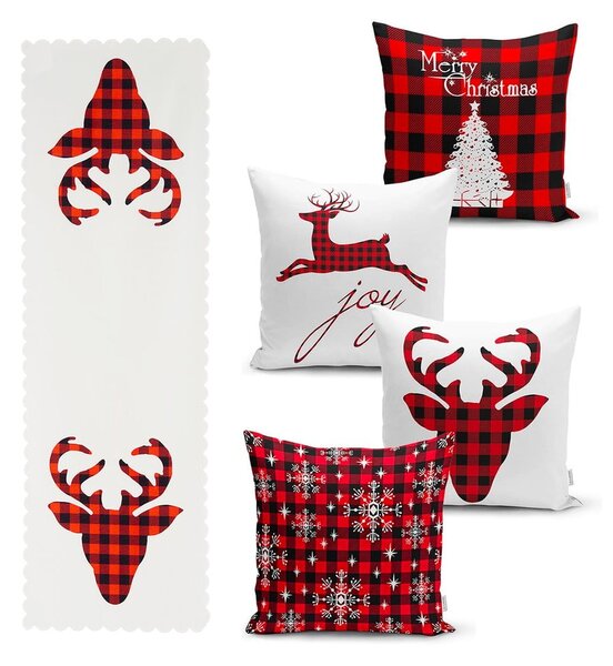 Комплект от 4 коледни калъфки за възглавници и покривка за маса Christmas Tartan - Minimalist Cushion Covers