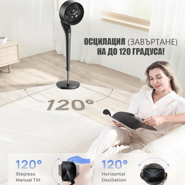 Вентилатор Dreo TurboPoly™ Fan 154, 36W, 3 режима, 9 скорости, Хоризонтална осцилация до 120°, HyperSilent, Черен