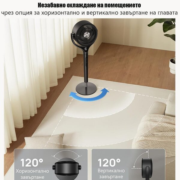 Вентилатор Dreo TurboPoly™ Fan 362, 36W, 3 режима, 9 скорости, 3D осцилация 120°, HyperSilent, Черен