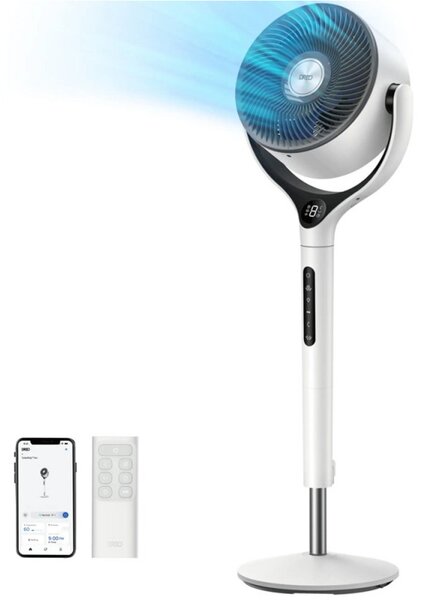 Вентилатор Dreo TurboPoly™ Fan 565S, 36W, 6 режима, 9 скорости, 3D осцилация 120°, Мобилно приложение, WiFi, RGB, HyperSilent, Бял