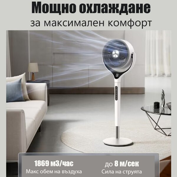 Вентилатор Dreo TurboPoly™ Fan 565S, 36W, 6 режима, 9 скорости, 3D осцилация 120°, Мобилно приложение, WiFi, RGB, HyperSilent, Бял