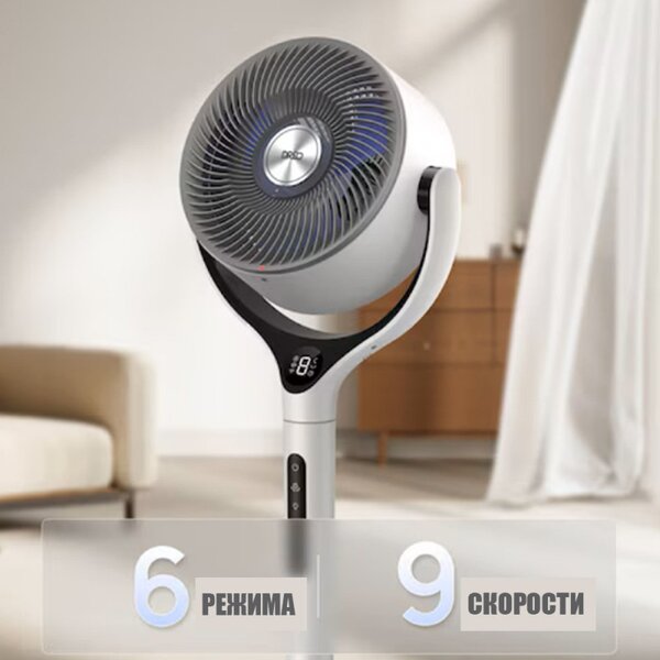 Вентилатор Dreo TurboPoly™ Fan 565S, 36W, 6 режима, 9 скорости, 3D осцилация 120°, Мобилно приложение, WiFi, RGB, HyperSilent, Бял